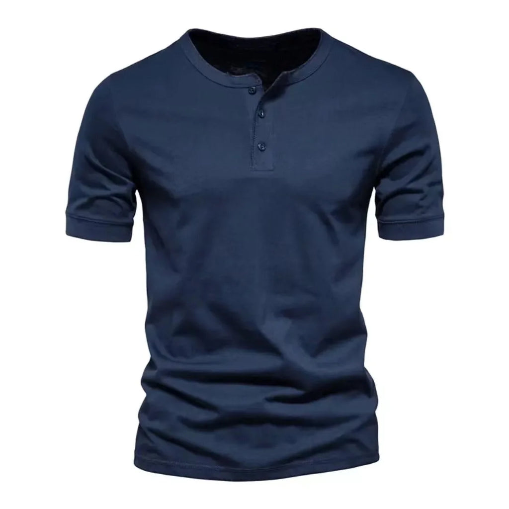 Casual Solid Color Print Men's Henley Shirt Fashion Loose Henry Collar