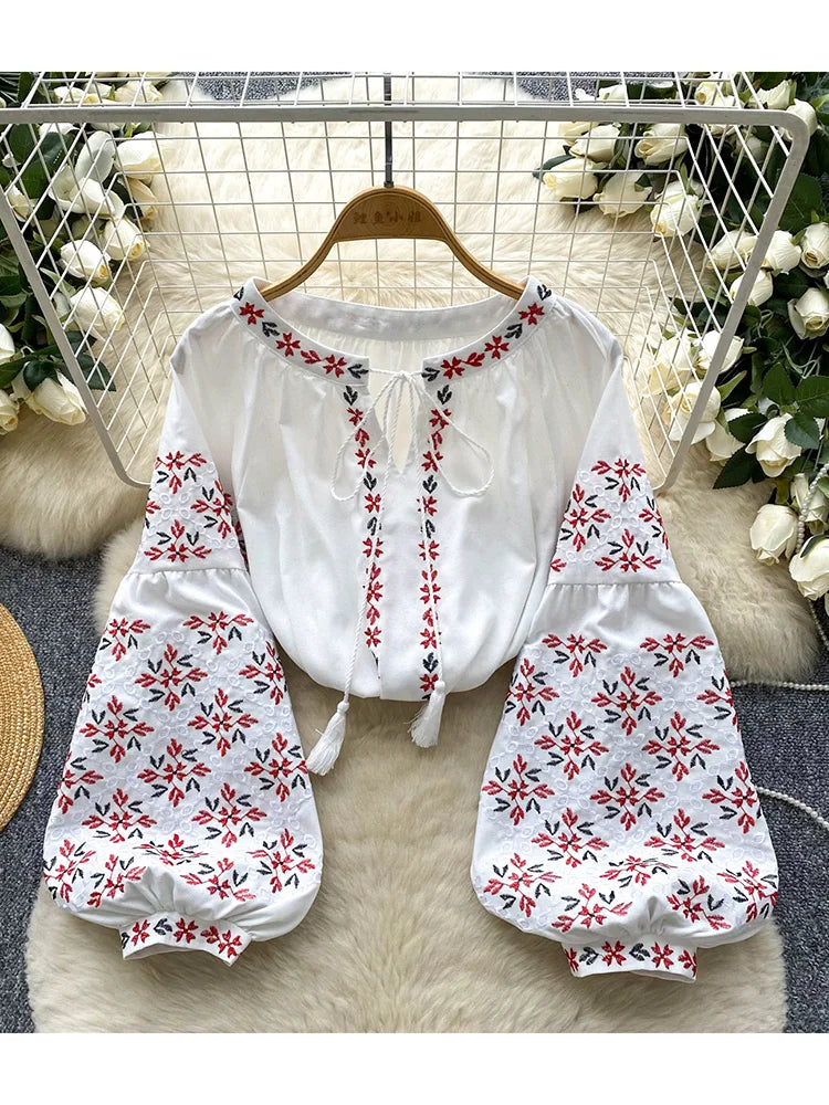 Women's Spring Blouse Retro Ethnic Style New Chinese Lantern Sleeve