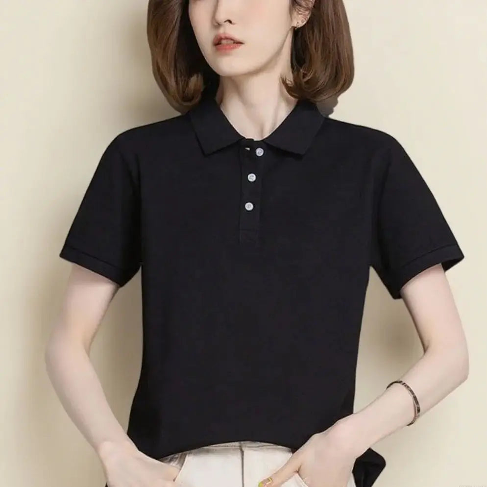 Women's Washed and Dry Clean Basic Solid Color Short-Sleeved POLO