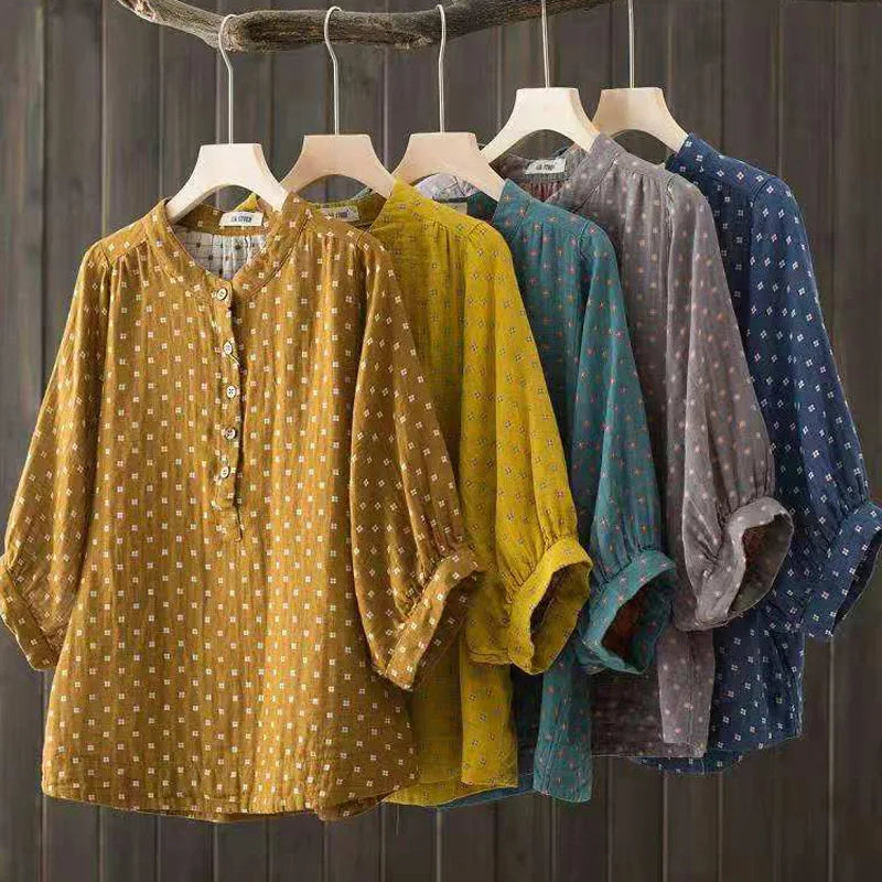 Women's Blouse Women Japanese Cotton Yarn Print Shirts & Blouses