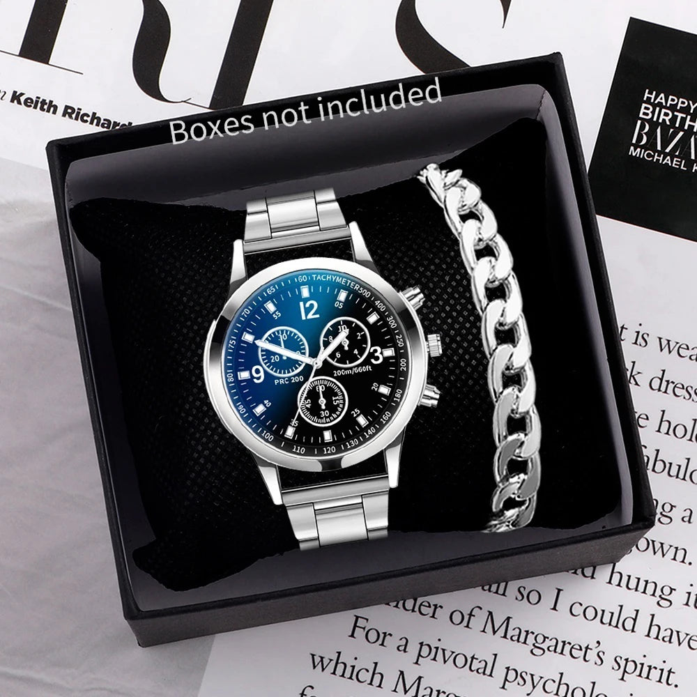 1/2PCS Men Business Watches Fashion Men's Steel Band Quartz Watch with