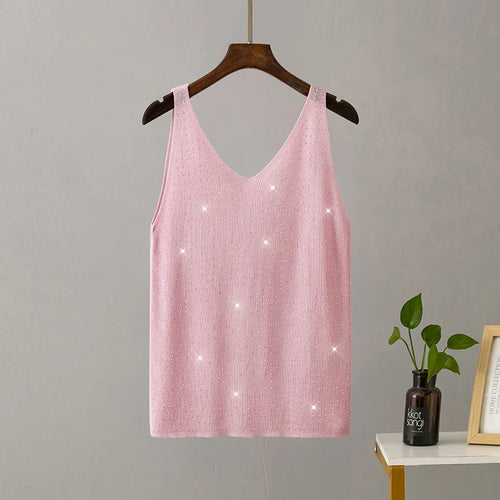 15 Colors Sequined Patchwork Women Sleeveless Bright Tank Tops Sexy