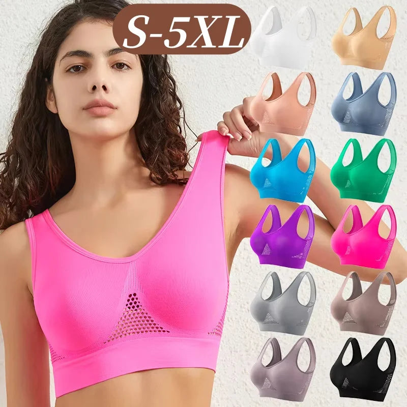 Women's Plus Size Breathable Mesh Sports Bra Ladies Seamless Non-wire