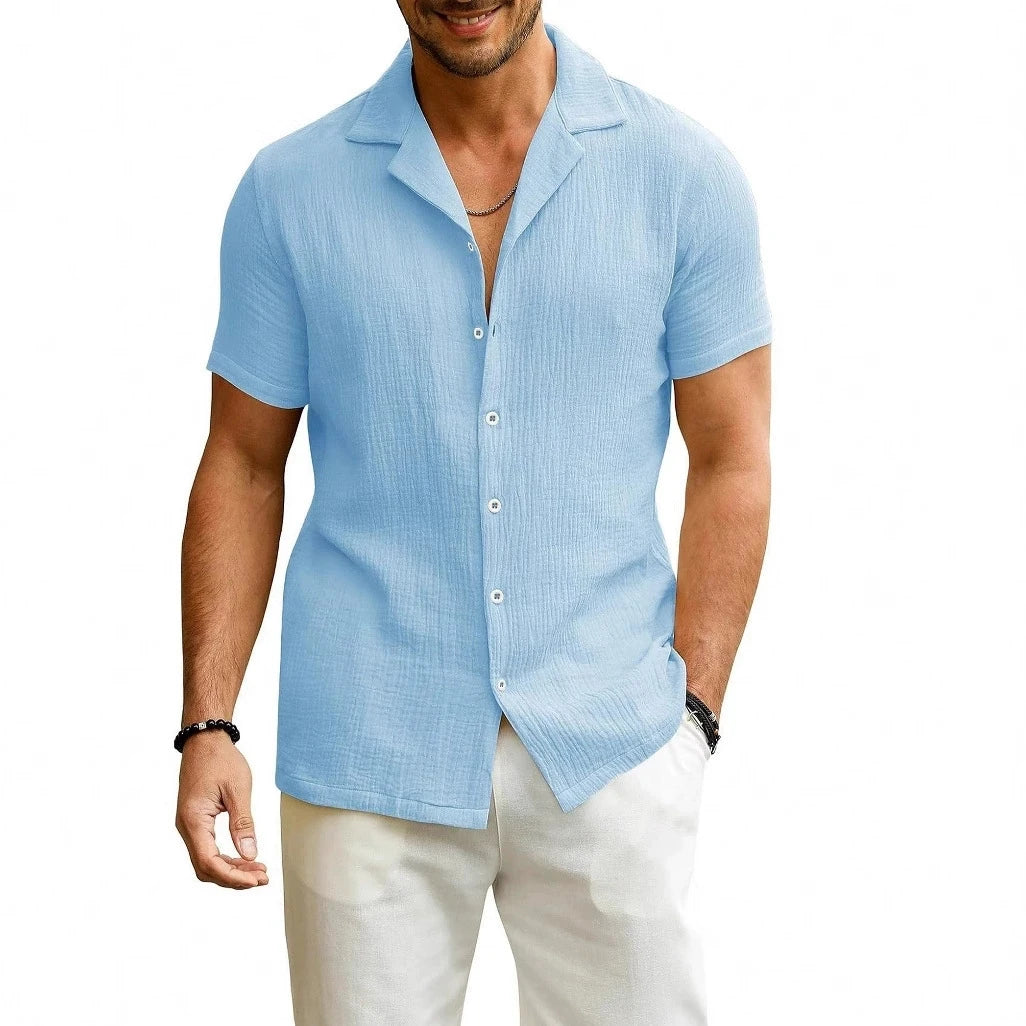100% Cotton Linen Shirt Men Summer Short Sleeve Male T-shirts