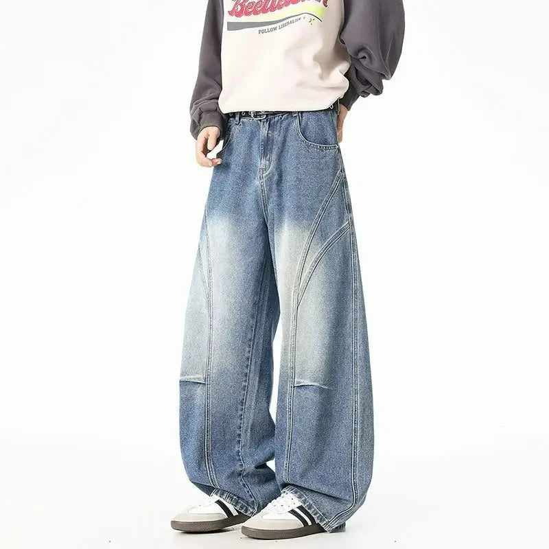 Men's Loose Casual Jeans Street Style Distressed Washed Straight Leg