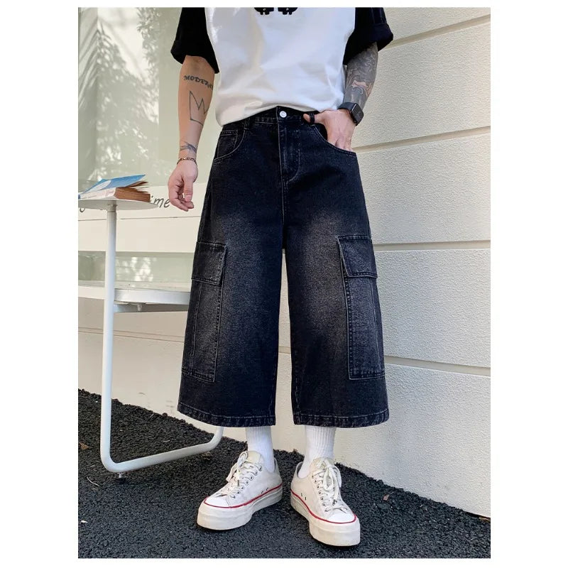 New American Retro High Waist Loose Wide Leg Man Pants Men's Jeans
