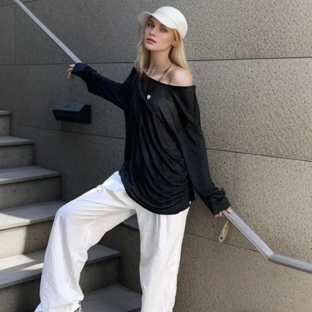 Summer T-shirt Women Beach Thin See Through Oversize Tees Korean Chic