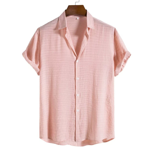 100% Cotton Linen Shirt Men Summer Short Sleeve Male T-shirts