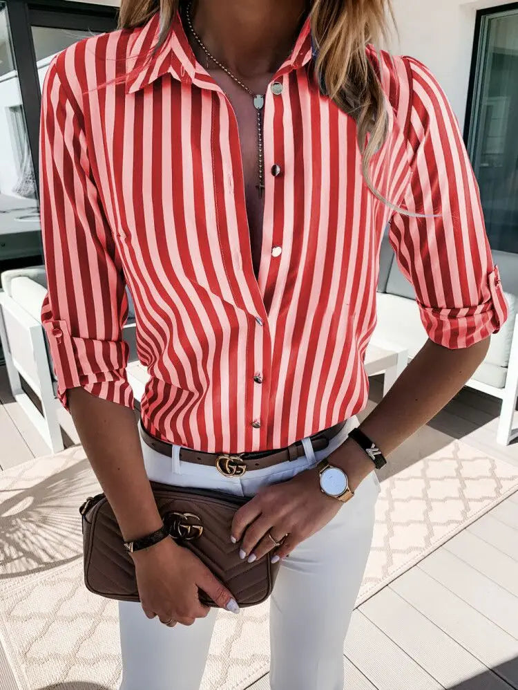 Casual Loose Striped Shirts For Women 2023 Autumn Vintage Women's