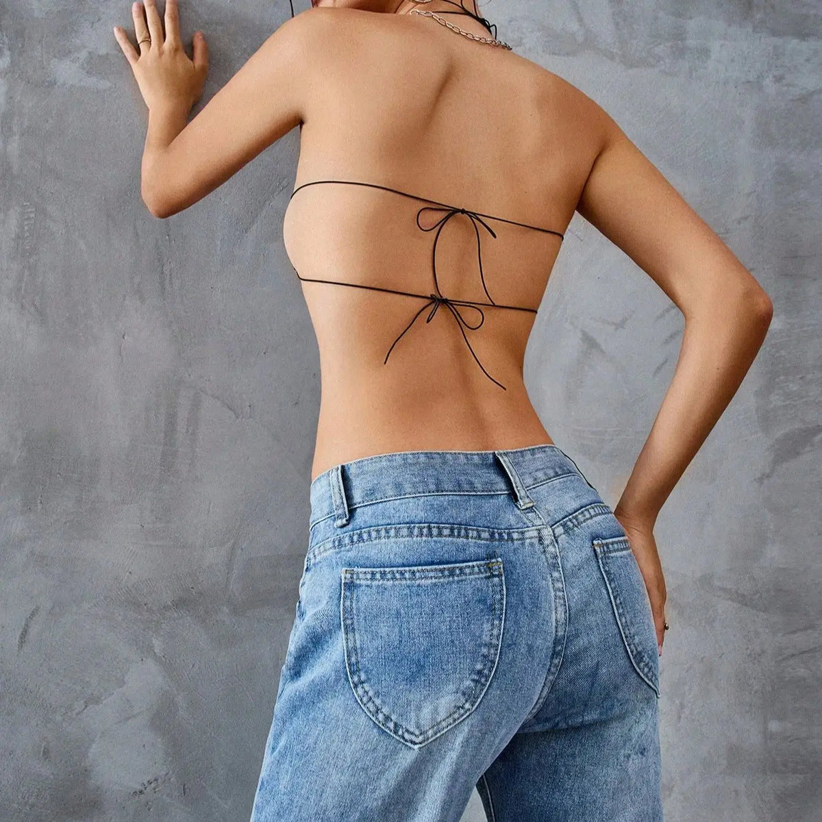 Summer Beach Backless Halter Neck Bra Crop Top Shiny Rhinestone Sexy
