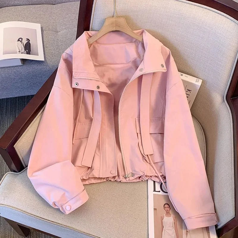 2025 New Spring Autumn Coat Women Cropped Hooded Jacket Casual Thin