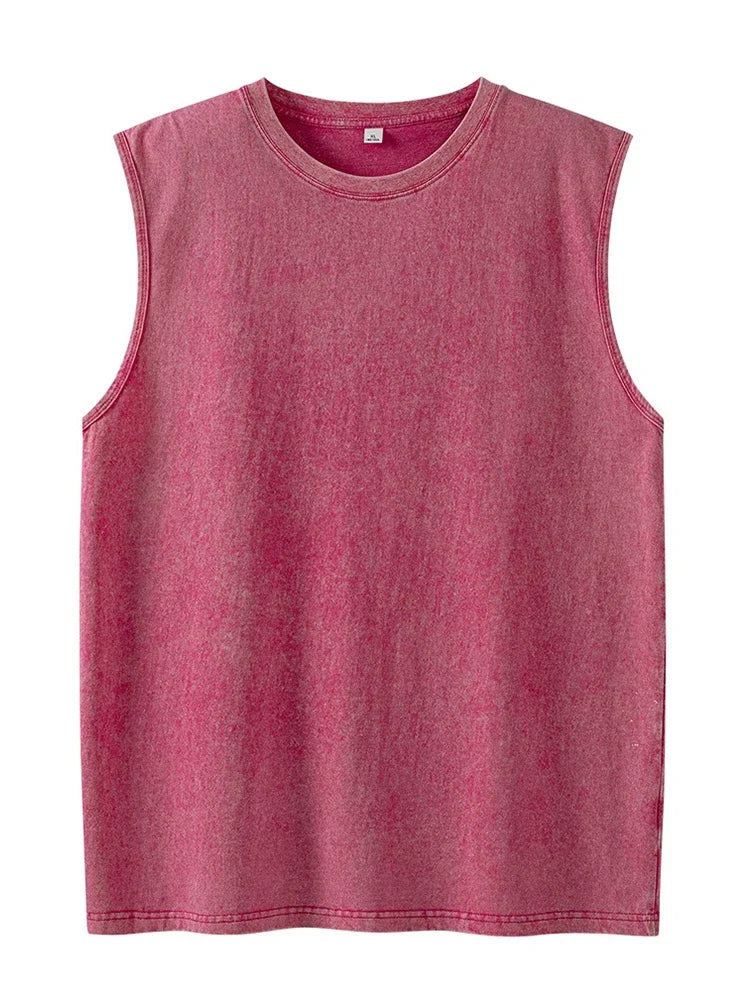 Men's Washed Sleeveless Tank Top 230G Heavyweight 100% Cotton Vintage