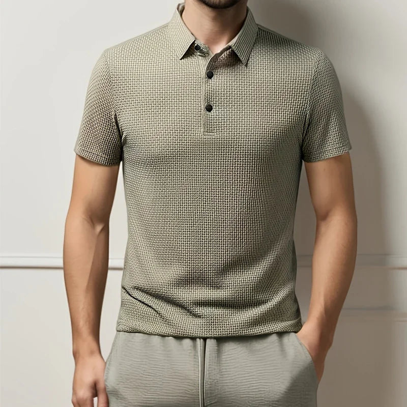 New Men's Business Casual Short Sleeved Bone Flower Solid Color POLO