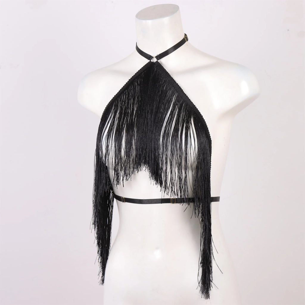 Body corset Goth crop top seat belt black camisole with tassel