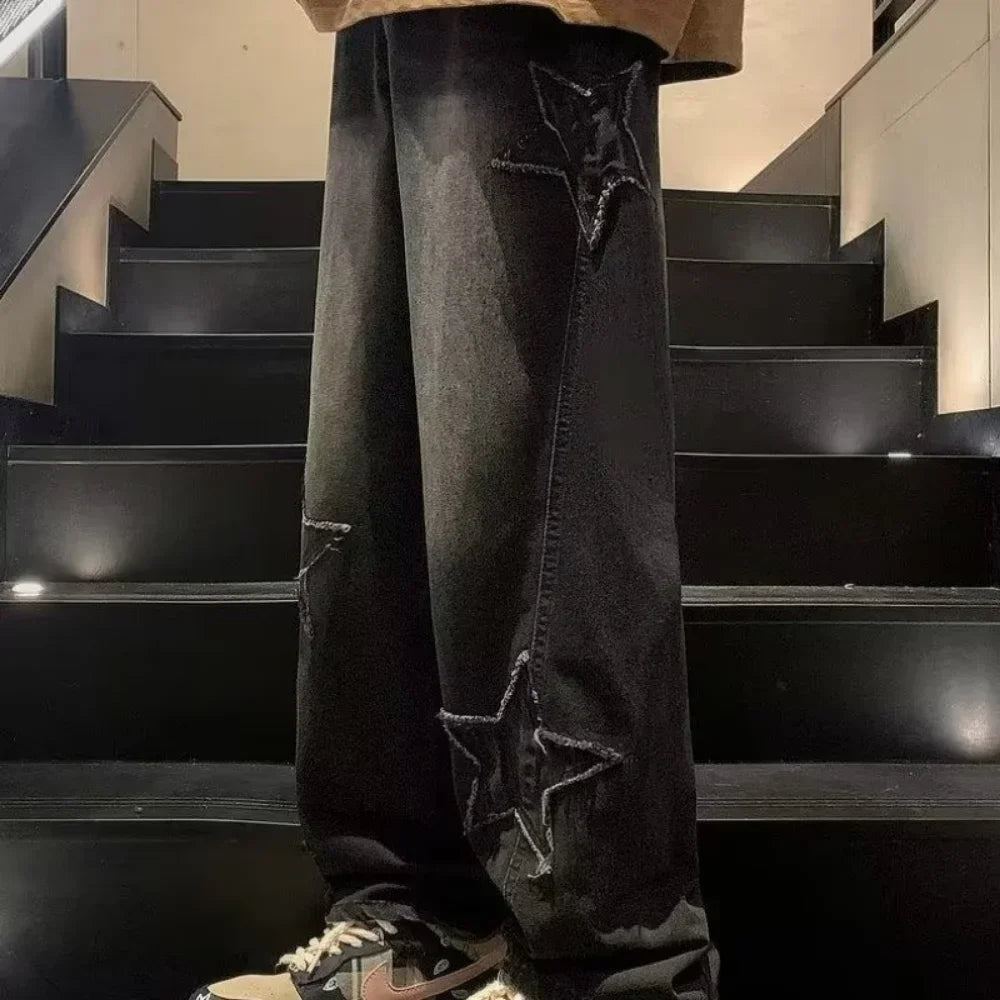Star Embroidered Straight Casual Men's Jeans Y2K Gothic Unisex New