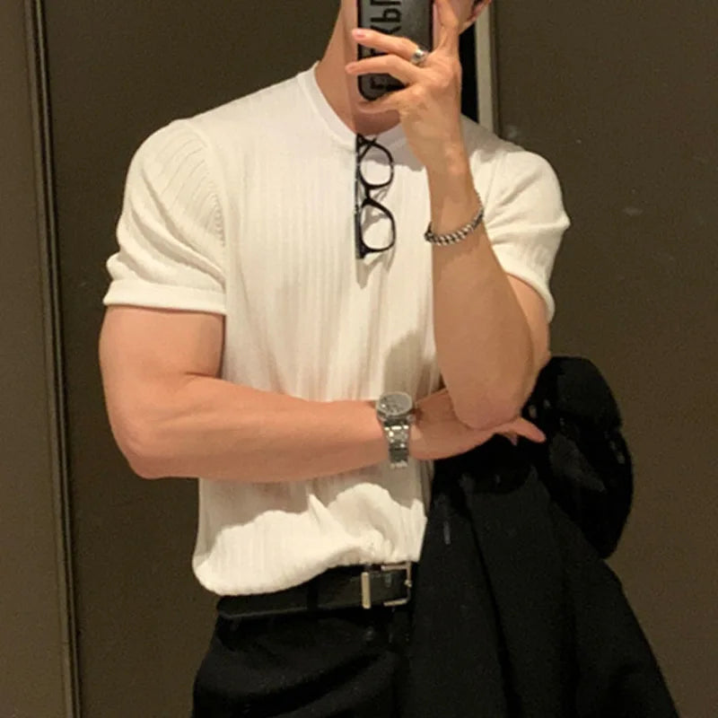 Summer Men's Clothing Light Luxury T Shirt Leisure Long Sleeve O Neck