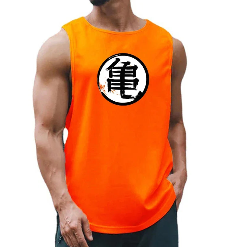 Japanese Anime Turtle Script Printed Summer Fitness Sports Tank Tops