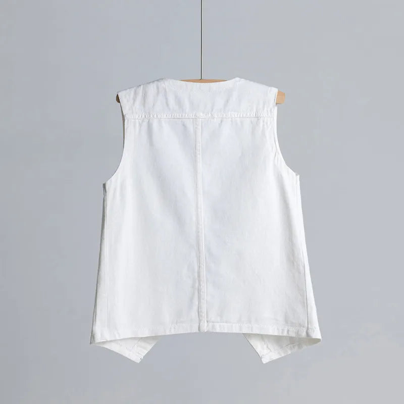 2026 Spring Summer New White Denim Vest Women's Versatile Tank Top