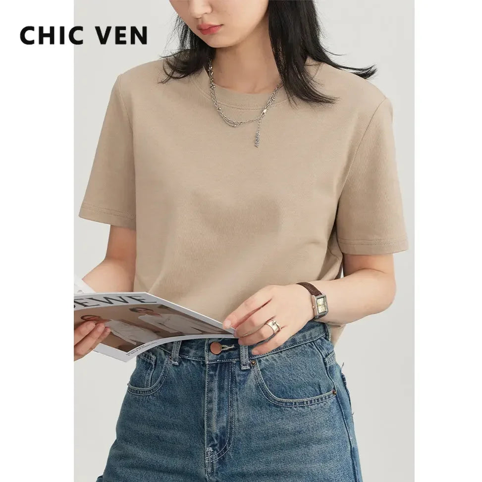 CHIC VEN Women's Tees Basic O Neck Short Sleeve Pullover T-shirt for