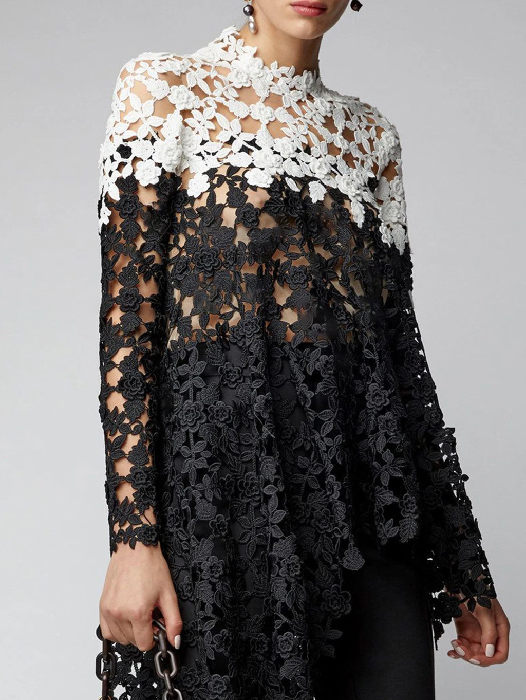 Asymmetrical Top Women Lace Hollow Out Shirt Long Sleeve Irregular
