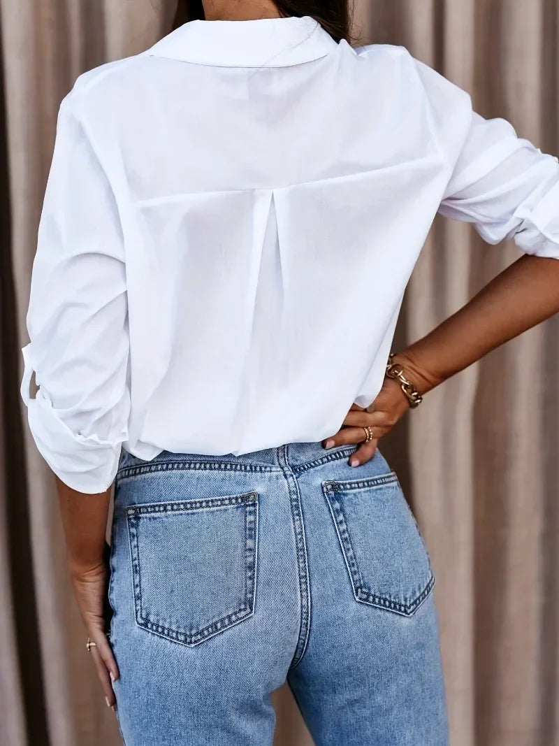 Plus Size 1XL-8XL Women's Long Sleeved V-neck Button Up Shirt Casual