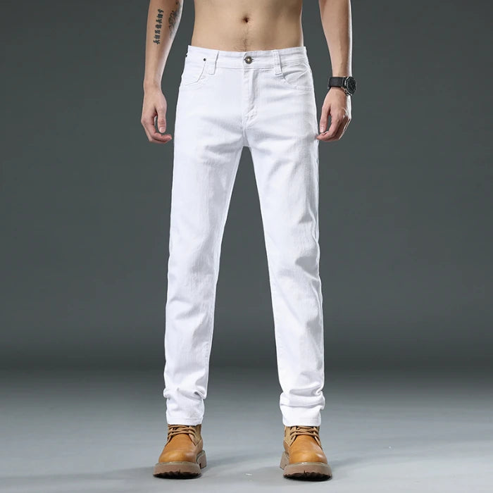High Quality Cotton Blend White Jeans Men Fashion Casual Classic Style