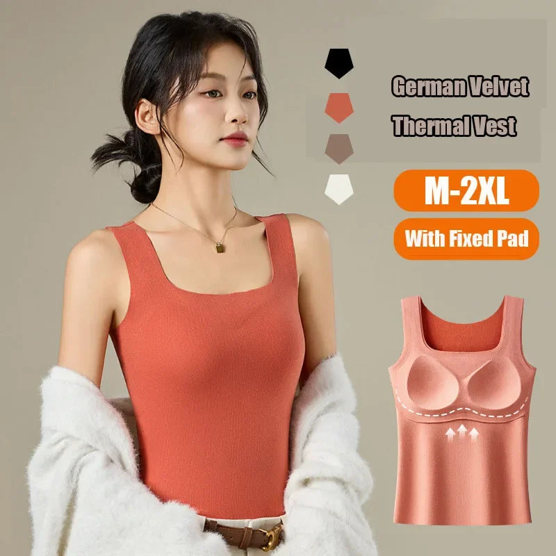 M-2XL For 40-75kg German Velvet Thermal Tank Top Women With Chest Pad