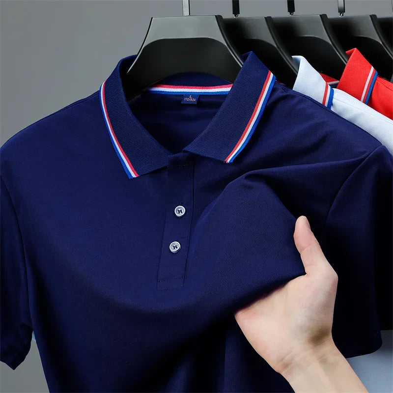 2025 New Men's Casual Solid Color Short Sleeved Polo Shirt Summer