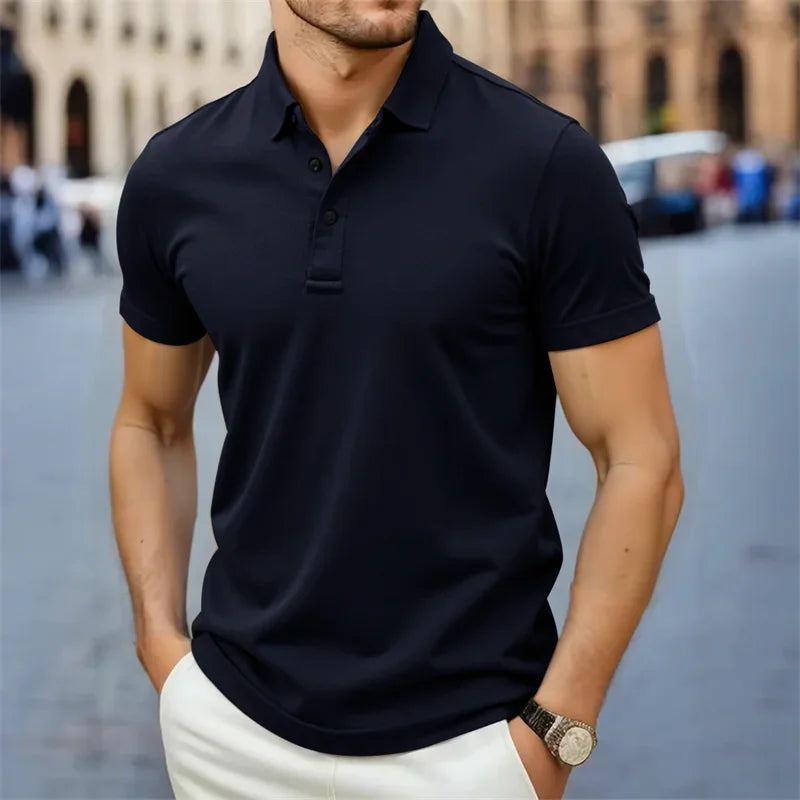 2026 New Men's Casual and Fashionable Simple Collared Short Sleeved