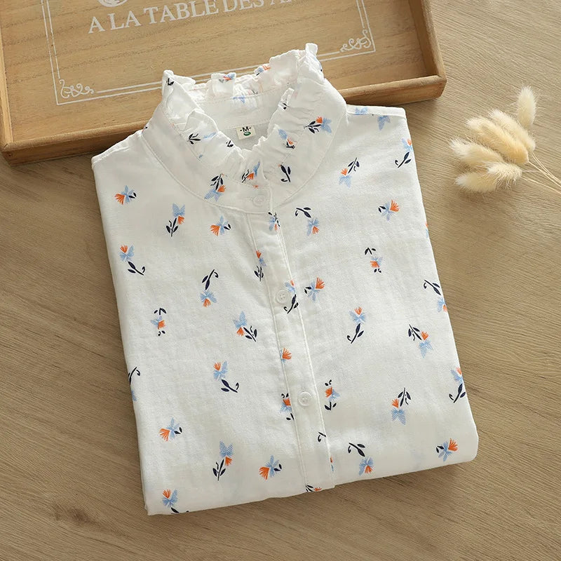 Exquisite Floral Printed Shirt Women 2026 New Sweet Fresh Style Ladies