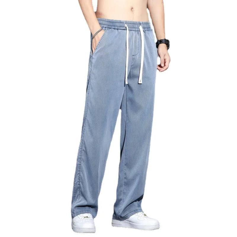 High Quality Summer Lyocell Fabric Men's Jeans Thin Straight Pants
