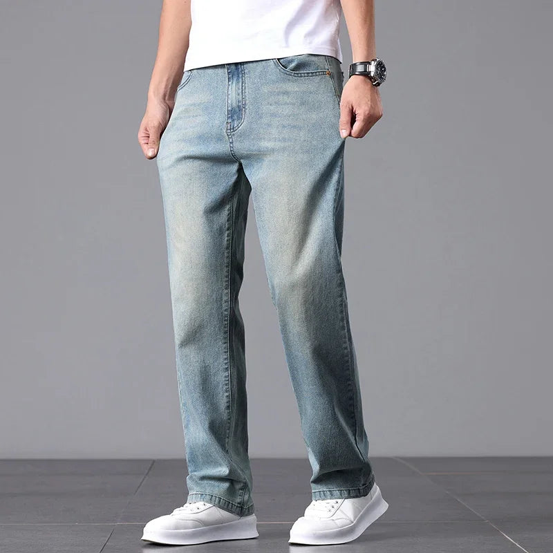 High Cotton Stretch Jeans for Men Loose Straight Leg 2025 Summer Slim