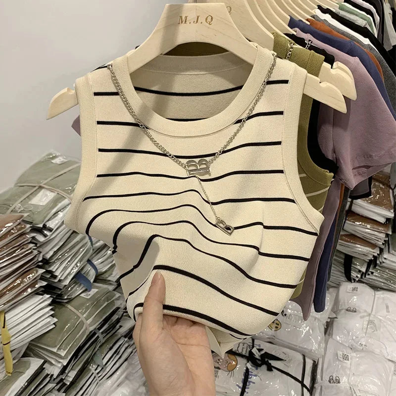 Women Tank Top & Camis New Basic Bottoming Striped Chain Elasticity