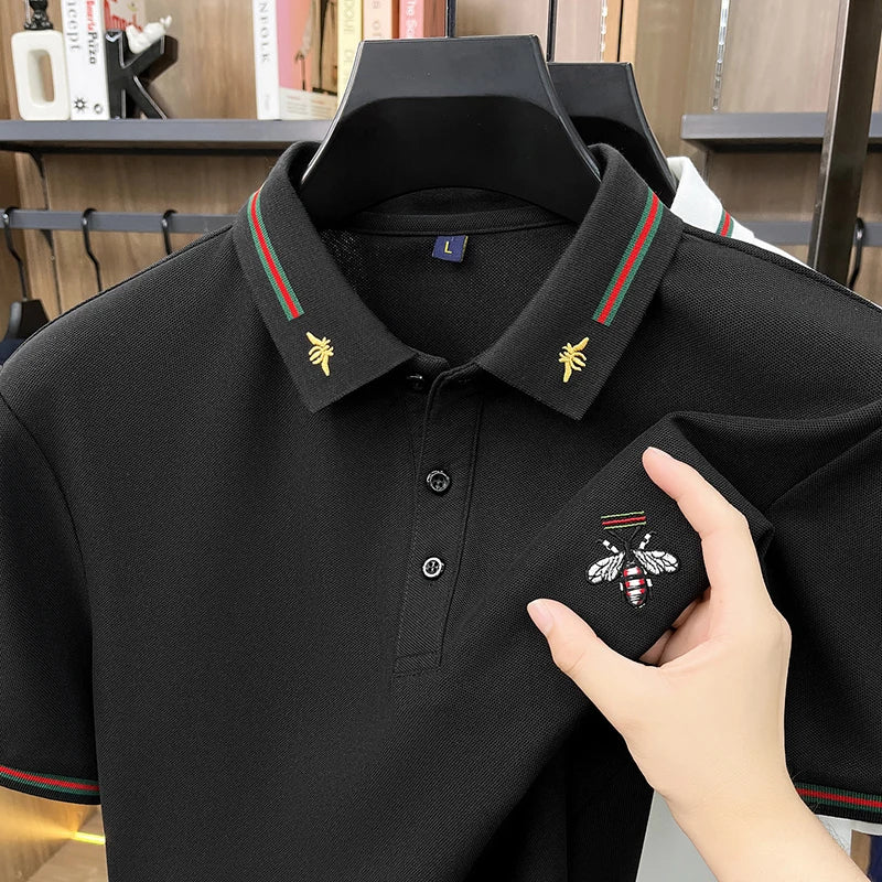 High Quality Man Short-Sleeved Polo Shirt Lapel Button Embroidery