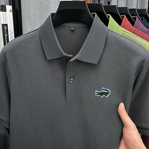 100% Cotton High-End Men New Short-Sleeved Polo Shirt Lapel Button