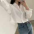 Spring New Casual Long Sleeve Women White Shirt Korea Style Solid