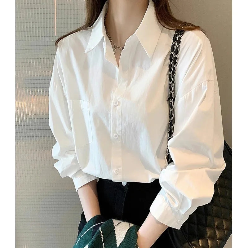 White Blouse Ladies' 2023 Autumn's new Korean-style Long-sleeved