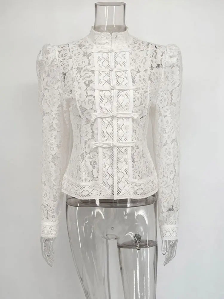 Tossy Summer Lace Printed Shirts Tops Female Hollow Out Fashion