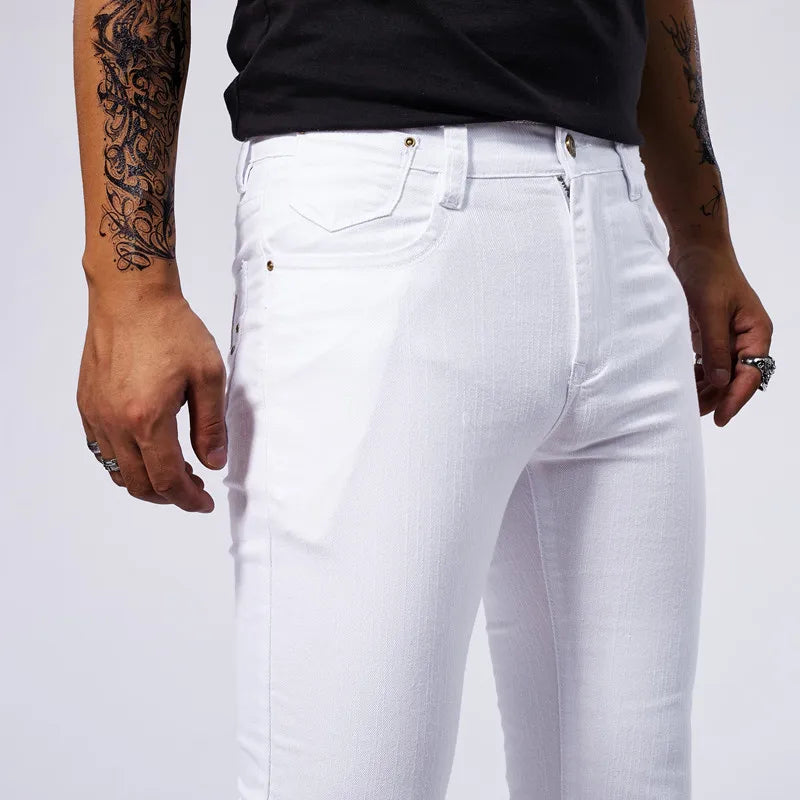 Summer new men's white casual versatile high elastic straight leg