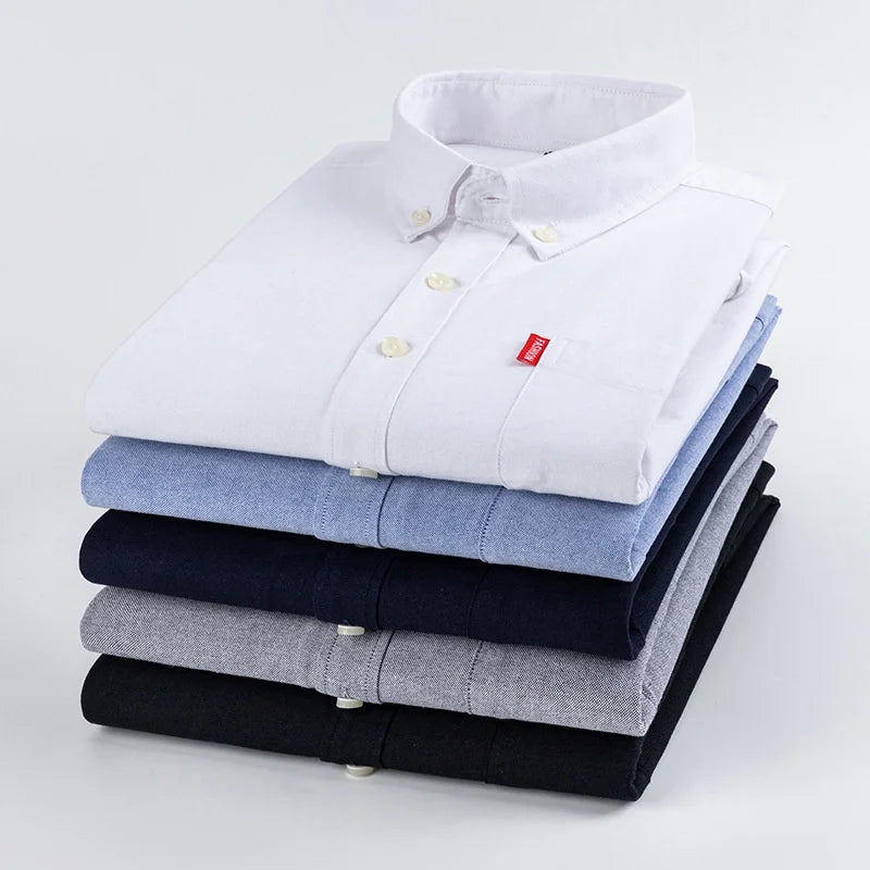 100% Cotton Oxford Shirt For Men Long Sleeve Solid Casual Business