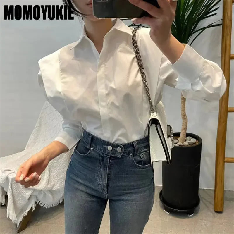 2023 Spring Women Blouses Fashion Vintage Simple Closure Panel Ruffles