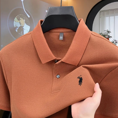 100% pure cotton high-end brand men's short sleeve polo shirt 2026