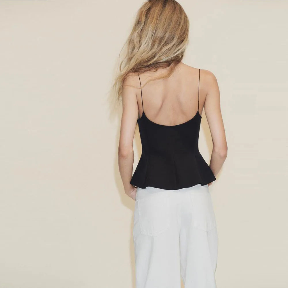 Women's Casual Blouse - Spring/Summer Style. Elastic Shoulder Straps.