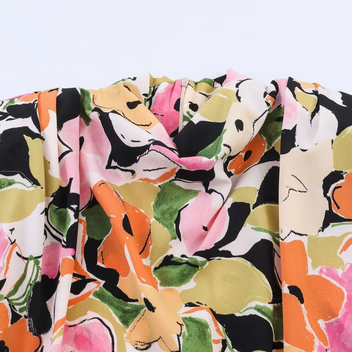 Women's Floral Print Padded Shoulder Blouse Female Chic Waist Lace-Up