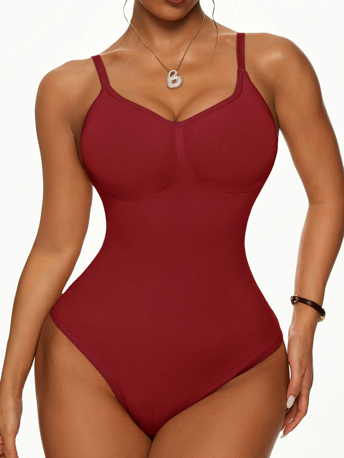 Women's Seamless Ribbed Bodysuit, Adjustable Strap Shapewear Tank Top,