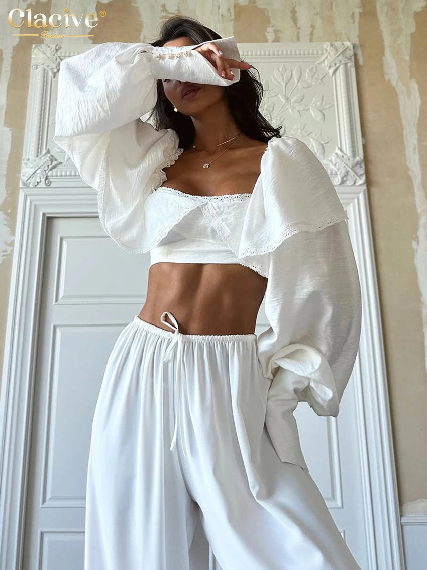 Clacive Sexy Slim White Women's Top 2025 Fashion Square Collar Long