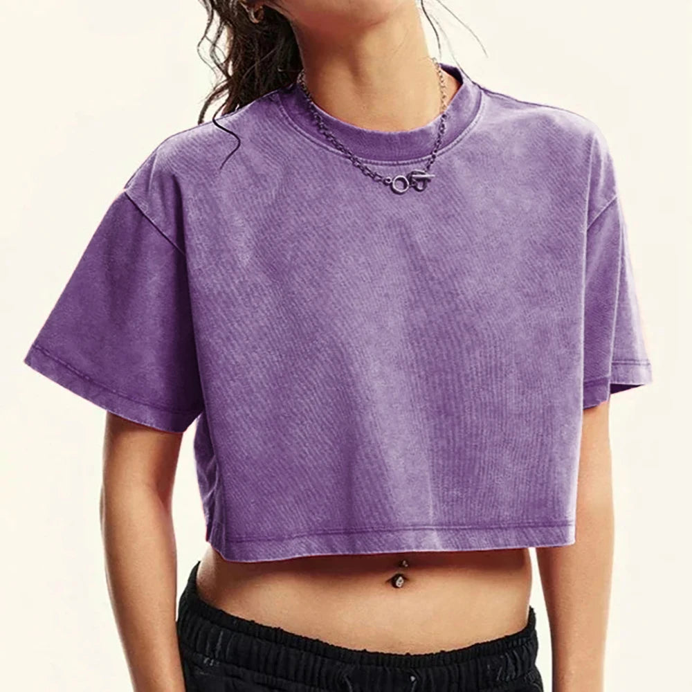 Solid Slim Washed T-Shirt Female Fashion Soft Cotton Streetwear Casual