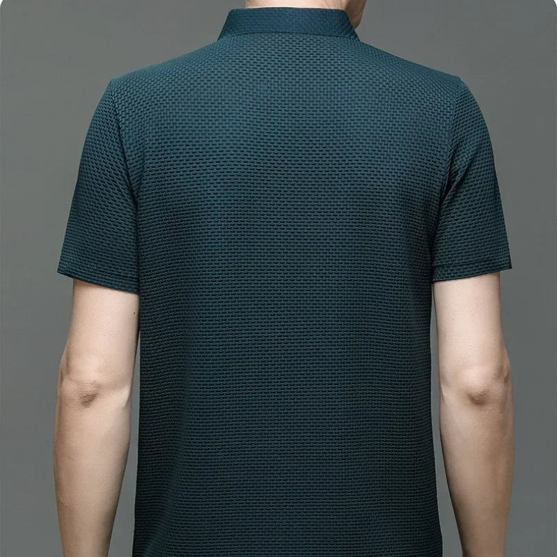 Motorcycle Summer Men Lop-up Hollow Short-sleeved Polo Tee Shirt Ice