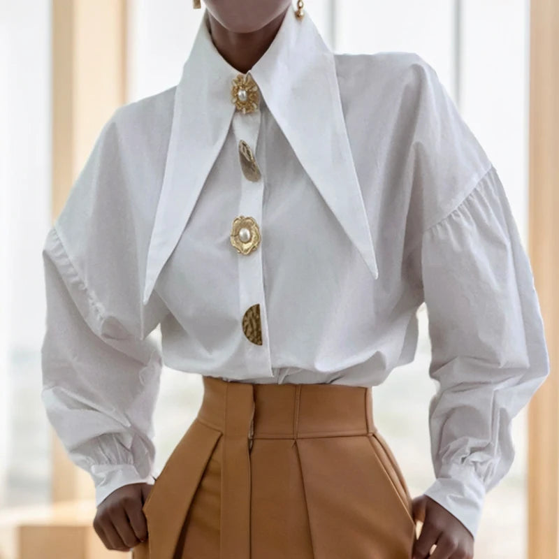 Spring Fashion Long Sleeve Shirt Pointed Collar Office Lady Blouse
