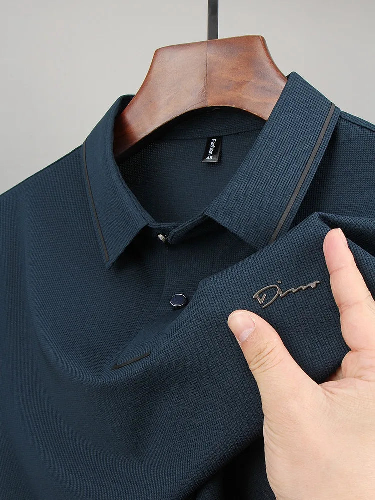 High quality letter embroidery short sleeve T-shirt men's lapel summer